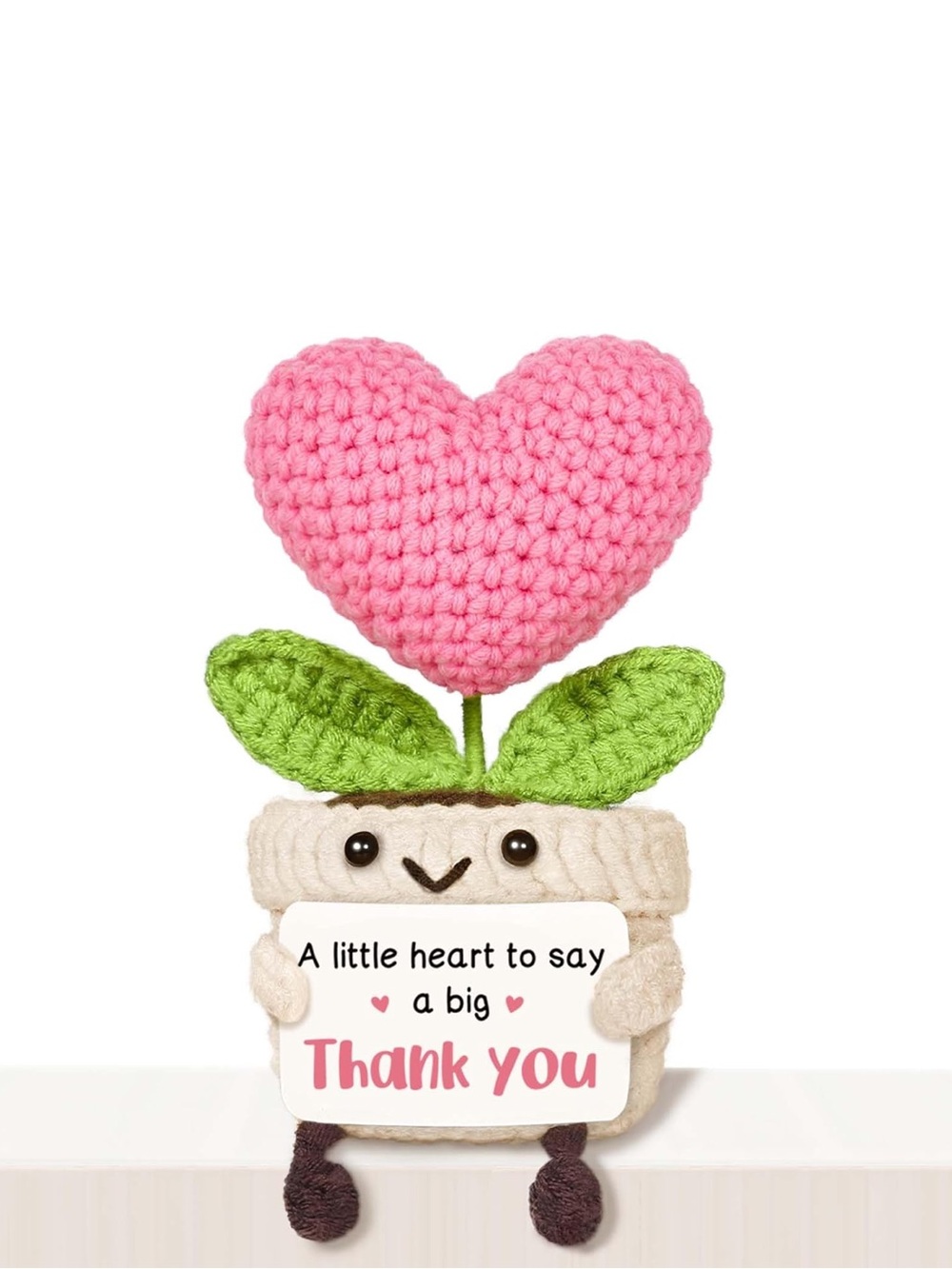 NWT NIB Handmade Crochet A Little Heart Plant Thank You Sign Plush Gift